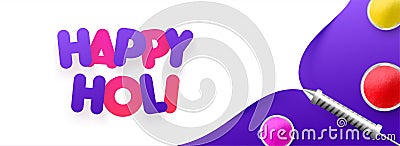 Happy Holi banner or poster design with festival elements for celebration. Stock Photo