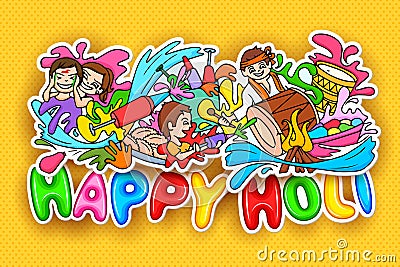 Happy Holi festival doodle Vector Illustration