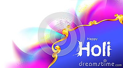 Happy holi festival empty background for card design . Copy spce for text with explosion of powder and traditional carving frame Vector Illustration