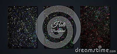 Happy Holi Indian Festival Banner, Colorful gulaal, color party set card, explosion patterned crystals multicolors Background Vector Illustration