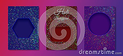 Happy Holi Indian Festival Banner, Colorful gulaal, powder color, party set luxury cards Vector Illustration