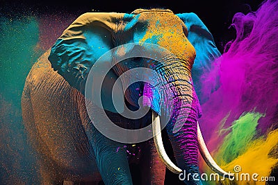 Happy Holi Indian Hindu festival of colors. happy Holi festival with an elephant, Generative Ai. Stock Photo