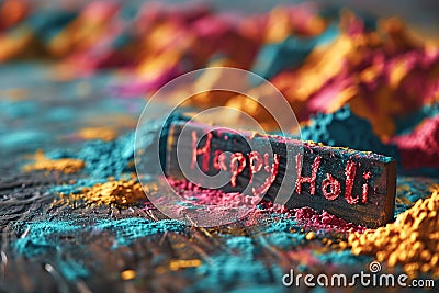 Happy Holi message amidst a burst of festival colors Stock Photo