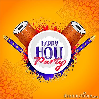 Happy holi party background with pichkari and dhol Vector Illustration