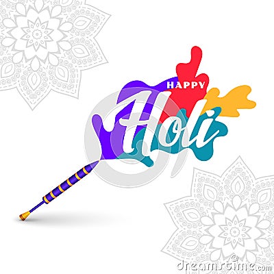 Happy holi pichkari with colors background design Vector Illustration