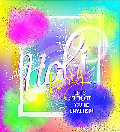 Happy Holi vector illustration with colorful powder paint clouds Vector Illustration
