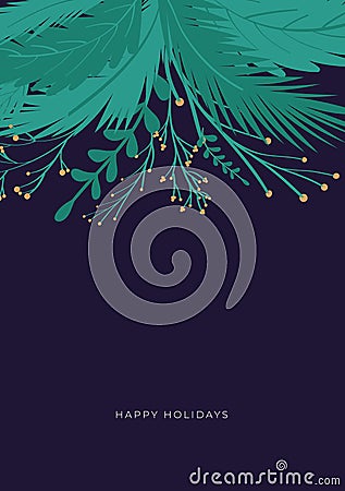 Happy holidays card with Christmas tree branches Vector Illustration