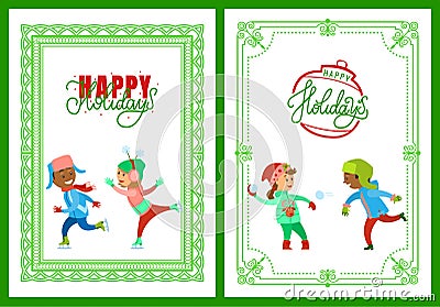 Happy Holidays, Christmas Vacations of Children Vector Illustration