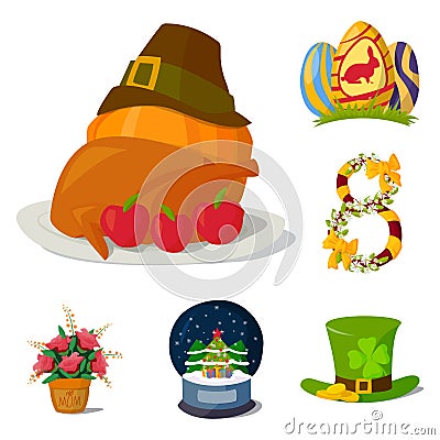 Happy holidays different icons vector holidays symbols decoration traditional celebration gift badge. Vector Illustration