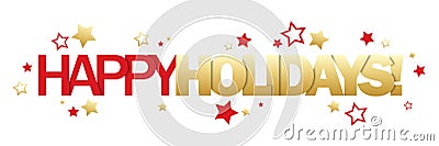 HAPPY HOLIDAYS gold and red banner Stock Photo