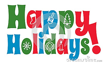 Happy Holidays with Icons Vector Illustration