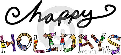 Happy Holidays Kids Title Text Stock Photo