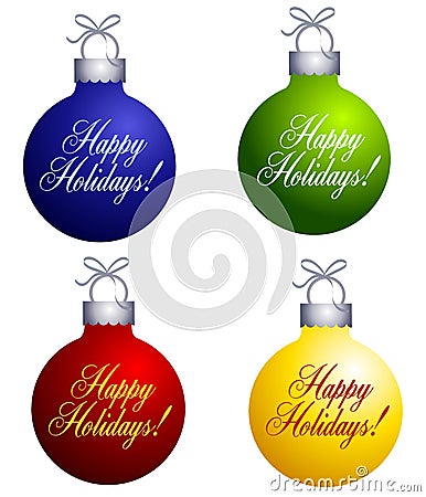 Happy Holidays Ornaments Cartoon Illustration