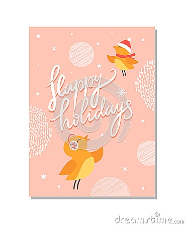 Happy Holidays Poster Birds Vector Illustration Vector Illustration