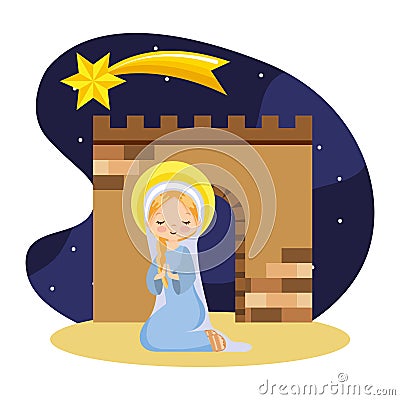 Happy holy mary praying cartoon Vector Illustration