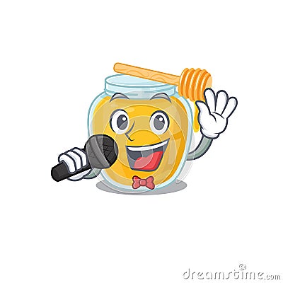 Happy honey singing in on a microphone Vector Illustration