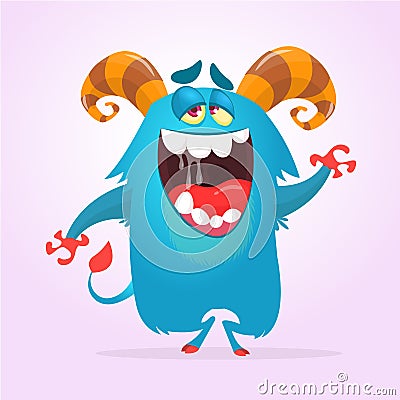 Happy horned monster singing Vector Illustration