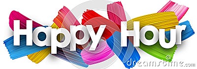 Happy hour banner with brush strokes. Vector Illustration