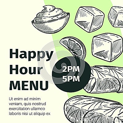 Happy hour menu in restaurant or cafe, banner Stock Photo