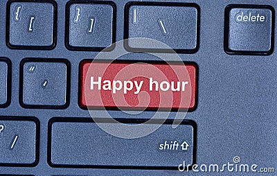 Happy hour words on computer keyboard Stock Photo