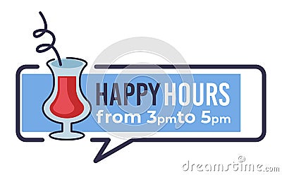 Happy hours from 3 pm to 5 pm restaurant banner Vector Illustration
