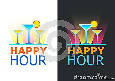 Happy hours poster. Vector illustration in sketch style for bar. Drink menu for celebration. Special offer Stock Photo