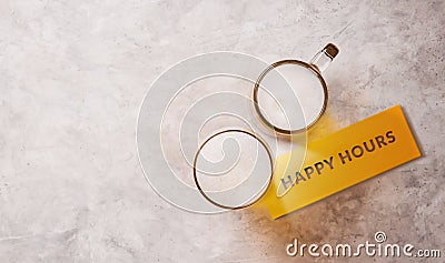 Happy Hours Two Glass of Beer on Table. Couple or Two Friends Drinking Beer Concept.Hangout or Celebrate in Restaurant Stock Photo