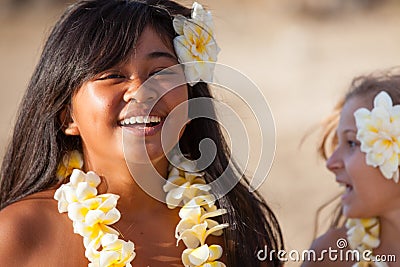 Happy Hula Girl at the beach Stock Photo