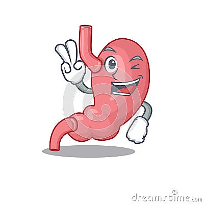 Happy human stomatch cartoon design concept with two fingers Vector Illustration