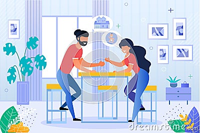 Happy Husband and Wife Discussing Future Plan Vector Illustration