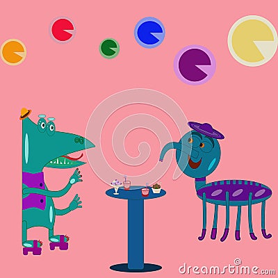 Fantastic creatures at a party Stock Photo