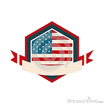 Happy independence day, american flag shield memorial national banner flat style icon Vector Illustration