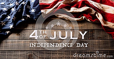 Happy Independence Day. American flags against old wooden background. July 4 Stock Photo