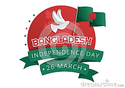 Happy Independence Day of Bangladesh on March 26th Illustration with Waving Flag and Victory Holiday in Flat Hand Drawn Vector Illustration