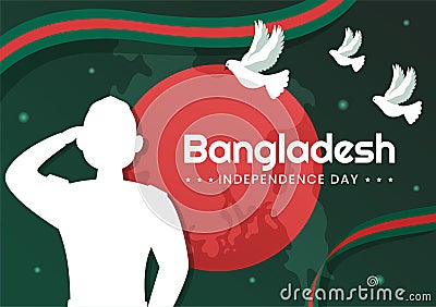 Happy Independence Day of Bangladesh on March 26th Illustration with Waving Flag and Victory Holiday in Flat Hand Drawn Vector Illustration