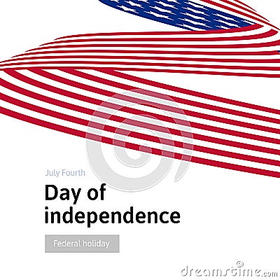 Happy Independence Day. Blue and Red color Curly twisted Flag of USA set. July Fourth United States federal holiday 3d Vector Illustration