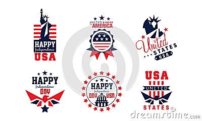 Happy Independence Day Bright Badges Collection, United States of America Logo Design Vector Illustration Vector Illustration