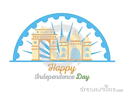 Happy independence day india, gate and taj mahal landmark famous country Vector Illustration