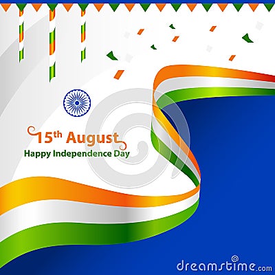 Happy Independence Day India with tricolor flag and ashok chakra greeting vector graphic layout Stock Photo