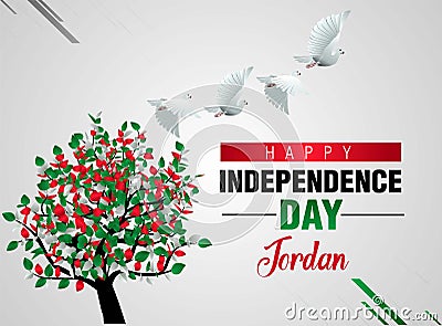 Happy Independence Day Jordan Vector Template Design Illustration. flag tree with flying pigeon Vector Illustration