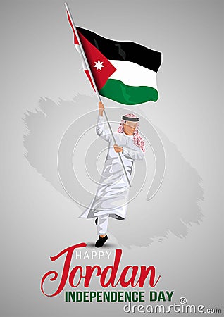 Happy Independence Day Jordan Vector Template Design Illustration. Jordanian man running with flag Vector Illustration