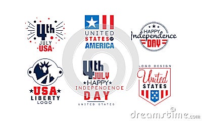 Happy Independence Day Labels Collection, United States of America Logo Design Vector Illustration Vector Illustration