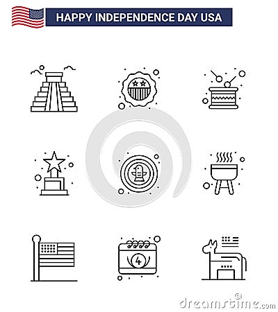 Happy Independence Day 9 Lines Icon Pack for Web and Print bird; trophy; day; award; independence Vector Illustration
