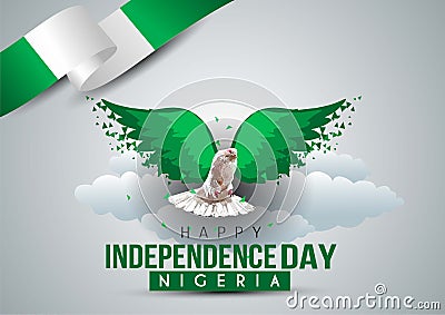 Happy independence day Nigeria. flying dove with Nigerian flag. vector illustration design Vector Illustration