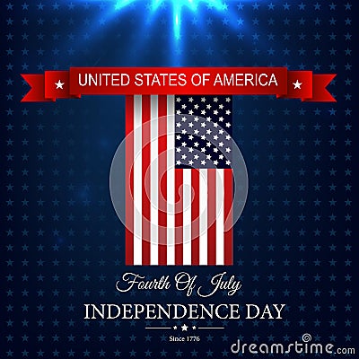 Happy Independence day 4th july with american flag red ribbon Vector Illustration