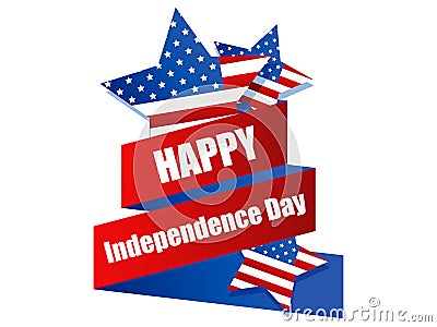 Happy Independence Day 4th of July. Ribbon and stars with USA flag, festive banner isolated on white background. Vector Vector Illustration