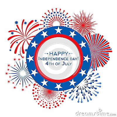 Happy Independence Day vector card with fireworks. 4th July banner template Vector Illustration