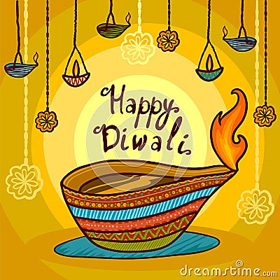 Happy india diwali concept background, hand drawn style Vector Illustration