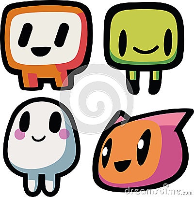 4 happy info icons over white Vector Illustration