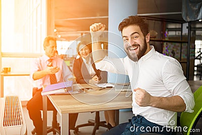 Happy interviewer in office Stock Photo